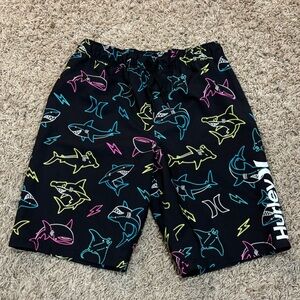 Hurley Kids' Black Shorts with Colorful Shark Print